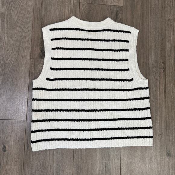 Madewell Bouclé-Knit Sweater Tank WMNS XL Cream Black Stripe Crewneck Pullover - Picture 6 of 8